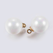 Acrylic Pearl Beads Charms, with Brass Findings, Long-Lasting Plated, Real 18K Gold Plated, White, 14.5x10.5mm, Hole: 1mm(X-KK-J268-12G)