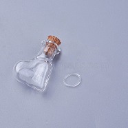 Glass Bottle, Wishing Bottle, with Cork Stopper, Heart, Clear, 3cm, Bottle: 2.65x2x0.9cm(CON-WH0068-09)