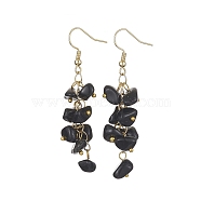 Natural Obsidian Chips Dangle Earrings, Golden 304 Stainless Steel Cluster Earrings, 58~60x12~16mm(EJEW-JE05266-04)