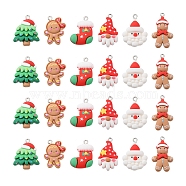 24Pcs 6 Styles Christmas Opaque Resin Pendants, with Platinum Tone Iron Loops, Gingerbread Man & Gnome & Santa Claus, Mixed Shapes, Mixed Color, 26.5~33x18~22x5.5~7.5mm, Hole: 2x2.5~3mm,  4pcs/style(RESI-FS0001-44)