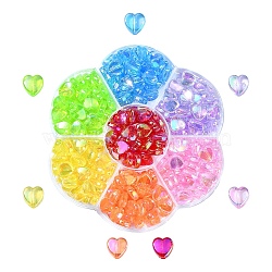 7 Colors Transparent Acrylic Beads, Heart, Dyed, AB Color, Mixed Color, 8x8x3mm, Hole: 1.5mm, about 25pcs/color, 175pcs(OACR-YW0001-95)