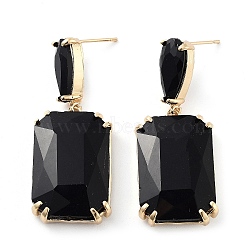 Glass Rectangle Dangle Stud Earrings, Light Gold Brass Earrings, Black, 47.5x18.5mm(EJEW-Q800-15F-KCG)