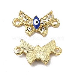 Alloy Enamel Connector Charms, with Crystal Rhinestone, Butterfly Links with Blue Evil Eye, Golden, 12.5x21.5x2.5mm, Hole: 2mm(PALLOY-F290-24G)