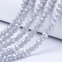 Electroplate Glass Beads Strands, Opaque Solid Color, AB Color Plated, Faceted, Rondelle, Gainsboro, 3x2mm, Hole: 0.8mm, about 165~169pcs/strand, 15~16 inch(38~40cm)(EGLA-A034-P2mm-B11)