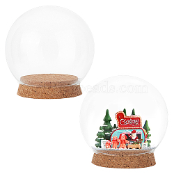 Round Glass Dome Cover, Decorative Display Case, Cloche Bell Jar Terrarium with Wood Base, for DIY Preserved Gift, Peru, 110x108mm, Inner Diameter: 74mm(DJEW-WH0043-33)