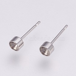 Non-Tarnish 304 Stainless Steel Stud Earring Settings, for Pointed Back Rhinestone, Stainless Steel Color, Fit for 3mm Rhinestone, 13.5x4mm, Pin: 0.8mm(STAS-I088-H-04P)