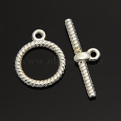 Tibetan Style Alloy Toggle Clasps, Cadmium Free & Nickel Free & Lead Free, Textured, Ring, Silver, Ring: 20mm, Inner Diameter: 15.5mm, Bar: 27.5mm, Hole: 2mm(K08S2022)