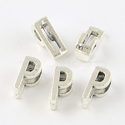 Antique Silver Plated Alloy Letter Slide Charms, Lead Free & Cadmium Free, Letter.P, 10.5x5x4mm, Hole: 7x2mm(X-TIBEP-S296-P-RS)