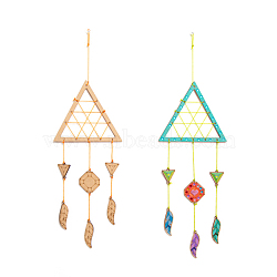 DIY Triangle Wind Chime Making Kits, Including 1Pc Wood Plates, 1 Card Cotton Thread and 1Pc Plastic Knitting Needles, for Children Painting Craft, Mixed Color, Thread & Needle: Random Color(DIY-A029-08)