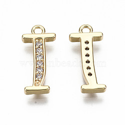 Brass Micro Pave Clear Cubic Zirconia Pendants, Nickel Free, Real 18K Gold Plated, Word, Letter.I, 17x7.5x2mm, Hole: 1.5mm(KK-S360-053I-NF)