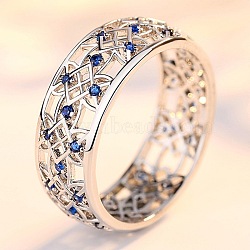 Flower Pattern Alloy Rhinestone Finger Rings, Platinum, US Size 7(17.3mm)(FS-WG902AD-01)