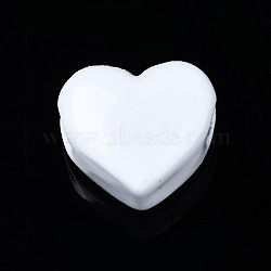 Spray Painted Brass Beads, Heart, White, 9x10.5x6mm, Hole: 2mm(KK-Q252-006J)