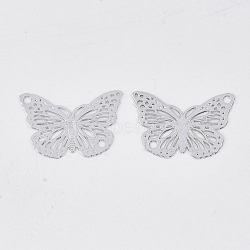 Brass Links connectors, Etched Metal Embellishments, Long-Lasting Plated, Butterfly, Platinum, 13x19x0.3mm, Hole: 1.4mm(KKC-S001-004P)