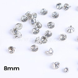 Brass Rhinestone Rivets, Caps and Studs, for Leather Craft DIY Making, Platinum, Flat Round, Crystal, Stud: 8x8.5mm, Cap: 5.5x3mm(KK-WH0035-13D)