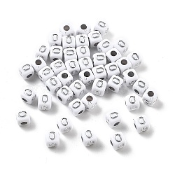 Opaque Acrylic Beads, Square with Letter, Silver Metal Enlaced, Letter O, 5x5x5mm, Hole: 2mm, about 5000ocs(OACR-D282-06O)