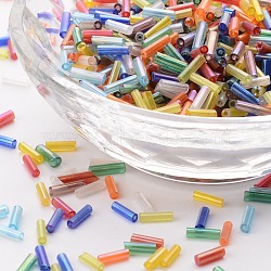 Transparent Colours Rainbow Glass Bugle Beads, AB Color, Mixed Color, 6x1.8mm, Hole: 0.6mm(TSDB6MM-M)