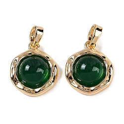 Natural Green Onyx Agate(Dyed & Heated) Pendants, Brass Half Round Charms, Real 18K Gold Plated, 15.5x13.5x5.5mm, Hole: 2.5x5mm(KK-P283-53G-02)