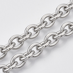 304 Stainless Steel Cable Chains, Unwelded, Oval, Stainless Steel Color, 12x10x2.5mm, about 32.8 Feet(10m)/roll(CHS-N001-01)