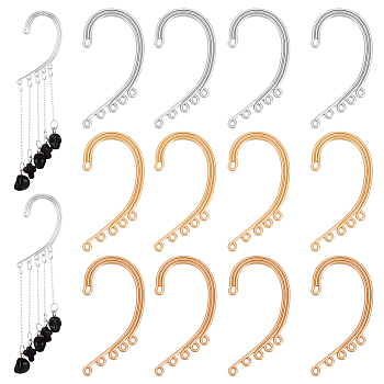 12Pcs 3 Style Alloy Climber Wrap Around Ear Cuff Findings, with Horizontal Multi-Holes, Mixed Color, 50x25x2mm, Hole: 1.6mm and 1.5x3mm, 4Pcs/style