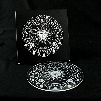 Round Acrylic Pendulum Boards, Talking board, Spirit Board, Sun Moon Eclipse & Skull Pattern, Clear, 220mm