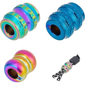 3Pcs 3 Style Outdoor EDC Tool Titanium Alloy Parachute Rope European Beads, Large Hole Beads, Column, Mixed Color, 12~14x10~12mm, Hole: 4.5~4.8mm, 1pc/style