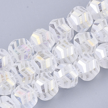 Electroplate Glass Beads Strands, Frosted, Faceted, Round, Clear AB, 9x10x8.5mm, Hole: 1.5mm, about 70pcs/strand, 24.4 inch
