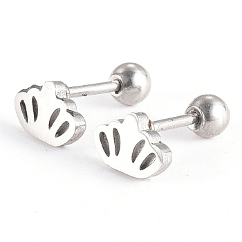 201 Stainless Steel Barbell Cartilage Earrings, Screw Back Earrings, with 304 Stainless Steel Pins, Crown, Stainless Steel Color, 5.5x8x2mm, Pin: 1mm