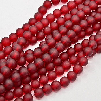 Transparent Glass Bead Strands, Frosted, Round, Dark Red, 8mm, Hole: 1.3~1.6mm, about 99pcs/strand, 31.4 inch