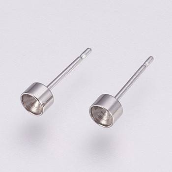 304 Stainless Steel Stud Earring Settings, for Pointed Back Rhinestone, Stainless Steel Color, Fit for 3mm Rhinestone, 13.5x4mm, Pin: 0.8mm