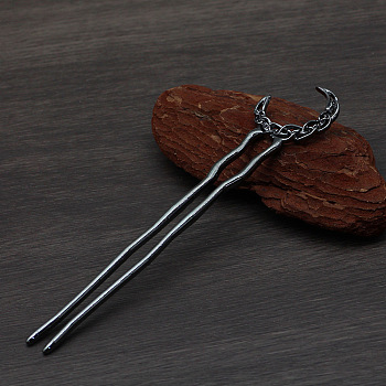 Moon Alloy Hair Forks, Viking Hair Accessories for Women, Gunmetal, 145mm