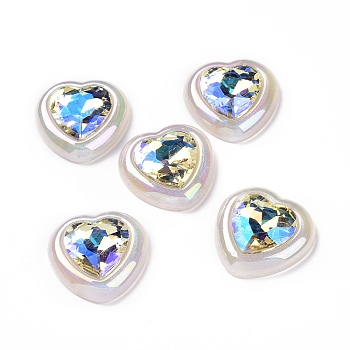 Rainbow Iridescent Plating Acrylic Cabochons, Glitter Cabochons, Heart, White, 27.5x27.5x7.5mm