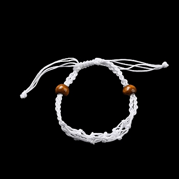 4Pcs Nylon Braided Bracelet, with Natural Wood Beads, Macrame Pouch Empty Stone Holder for Adjustable Bracelet Making, White, Inner Diameter: 1-7/8~3-1/2 inch(4.7~8.8cm)