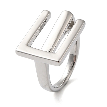 Brass Letter E Geometric Open Cuff Rings for Women, Platinum, 13mm, Inner Diameter: 16mm