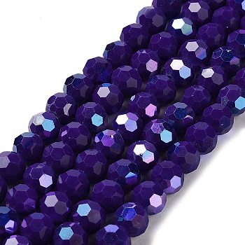 Opaque Glass Beads Strands, Faceted, Round, Dark Blue, 10x9mm, Hole: 1.3mm, about 65~68pcs/strand, 24.13~24.21''(61.3~61.5cm)