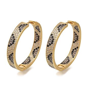 Rack Plating Brass Micro Pave Cubic Zirconia Hoop Earrings, Long-Lasting Plated, Lead Free & Cadmium Free, Real 18K Gold Plated, 32x5.5mm