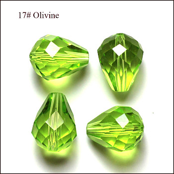Imitation Austrian Crystal Beads, Grade AAA, Faceted, Drop, Yellow Green, 6x8mm, Hole: 0.7~0.9mm