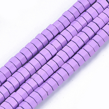 Spray Painted Non-magnetic Synthetic Hematite Beads Strands, Matte Style, Hexagon, Violet, 3x6x5mm, Hole: 0.7mm, about 125pcs/strand, 16.1 inch