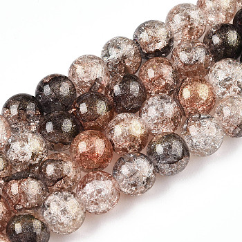 Baking Painted Crackle Glass Bead Strands, Round, Sienna, 10mm, Hole: 1.4mm, about 80pcs/strand, 30.87 inch(78.4cm)