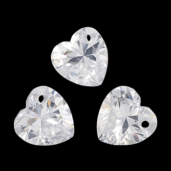 Cubic Zirconia Charms, Faceted, Heart, Clear, 8x8x4.5mm, Hole: 1mm
