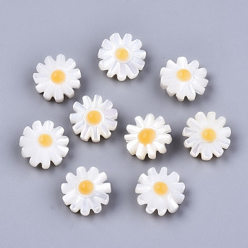 Natural White Shell Mother of Pearl Shell Beads, Flower, Seashell Color, 10x5mm, Hole: 0.8mm