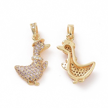 Brass Micro Pave Clear Cubic Zirconia Pendants, Duck, Golden, 22x14.5x4mm, Hole: 4.5x4mm
