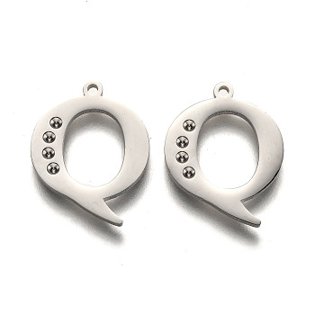 304 Stainless Steel Letter Pendant Rhinestone Settings, Letter.Q, 19x15x1.5mm, Hole: 1.2mm, Fit of: 1.6mm rhinestone