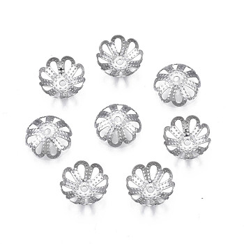 304 Stainless Steel Bead Caps, Multi-Petal, Flower, Stainless Steel Color, 10x3mm, Hole: 1.2mm