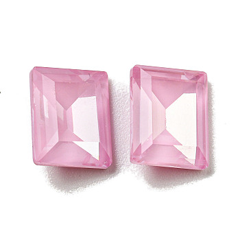 Glass Rhinestone Cabochons, Point Back & Back Plated, Faceted, Rectangle, Rosaline, 10x8x5mm