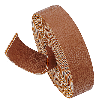 2.5M Double Face Litchi Pattern Imitation Leather Cord, Flat, Garment Accessories, Camel, 25x2mm, about 2.73 Yards(2.5m)/Roll
