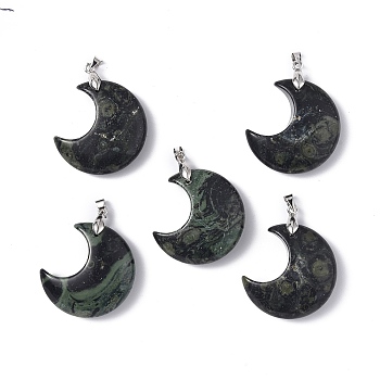 Natural Kambaba Jasper Pendants, Moon Charms, with Platinum Tone Brass Findings, 35x27x10mm, Hole: 10x4mm