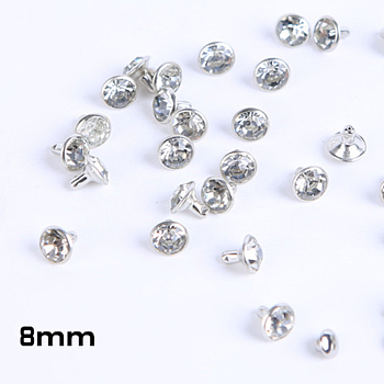 Brass Rhinestone Rivets, Caps and Studs, for Leather Craft DIY Making, Platinum, Flat Round, Crystal, Stud: 8x8.5mm, Cap: 5.5x3mm