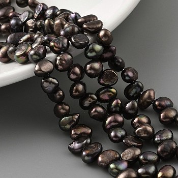 Dyed Natural Cultured Freshwater Pearl Beads Strands, Top Drilled, Two Sides Polished, Black, 6~7mm, Hole: 0.5mm, about 29pcs/strand, 6.69 inch(17cm)