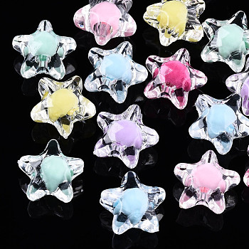 Transparent Acrylic Beads, Bead in Bead, Star, Mixed Color, 11x11.5x7mm, Hole: 2mm