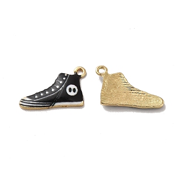 Alloy Enamel Pendants, Golden, Shoes Charm, Black, 12.5x20x2mm, Hole: 1.4mm